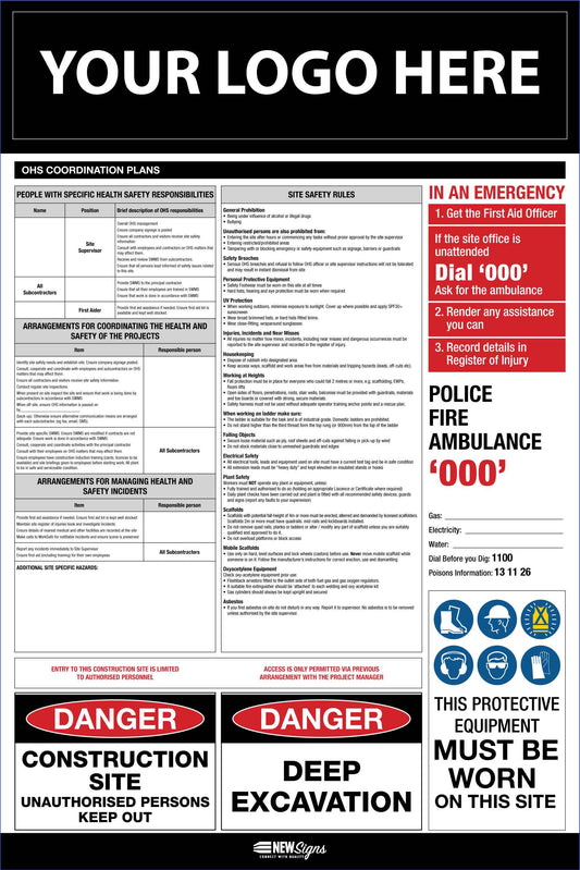 Construction Site Entry OHS and Safety Co-Ordination Plan Sign