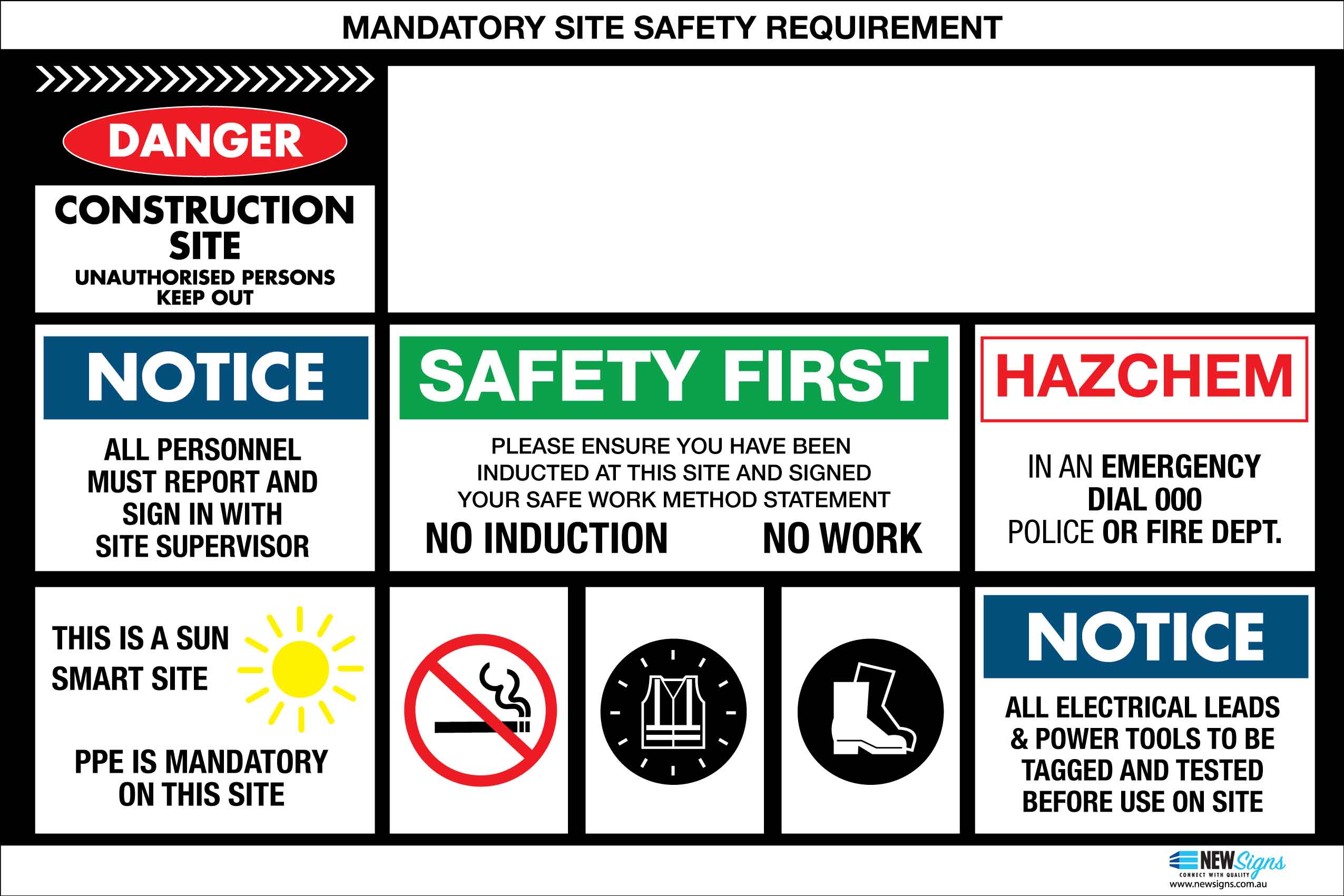 Construction Site Entry Mandatory Safety Requirement Sign New Signs