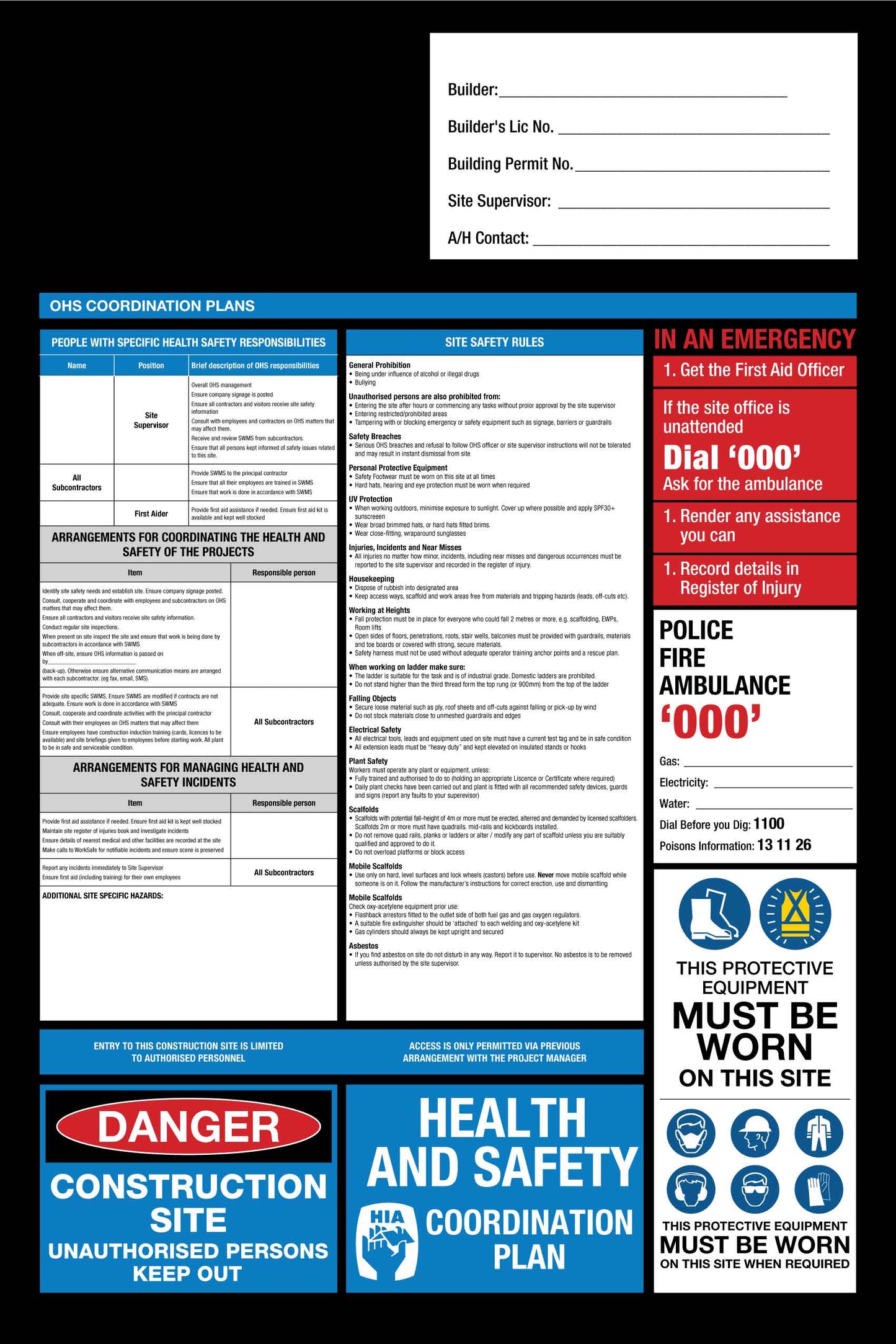 Construction Site Entry OHS and Safety Co-Ordination Plan Blue