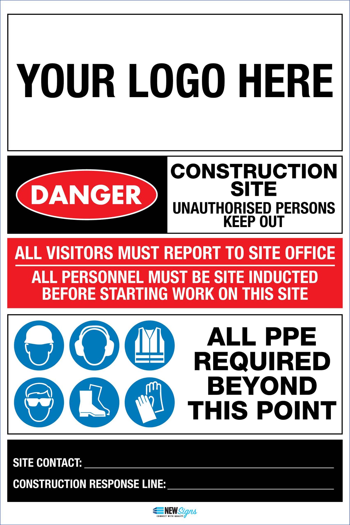 Construction Site Entry Logo and Danger Details Sign
