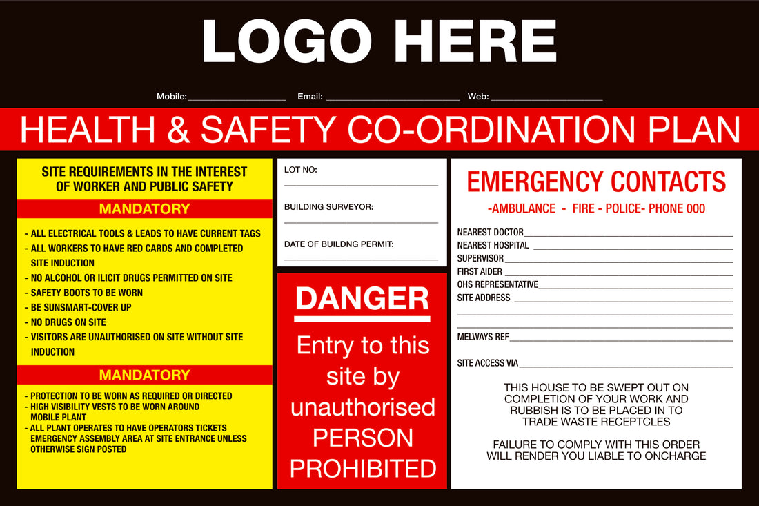 Entry. Sign Plan Construction Site Entry Sign Health and Safety Danger Co-Ordination Pl ...