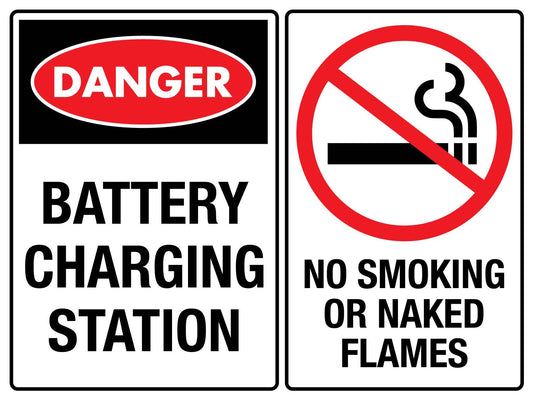 Danger Battery Charging - No Smoking Sign