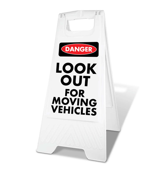 White A-Frame - Danger Look Out For Moving Vehicles