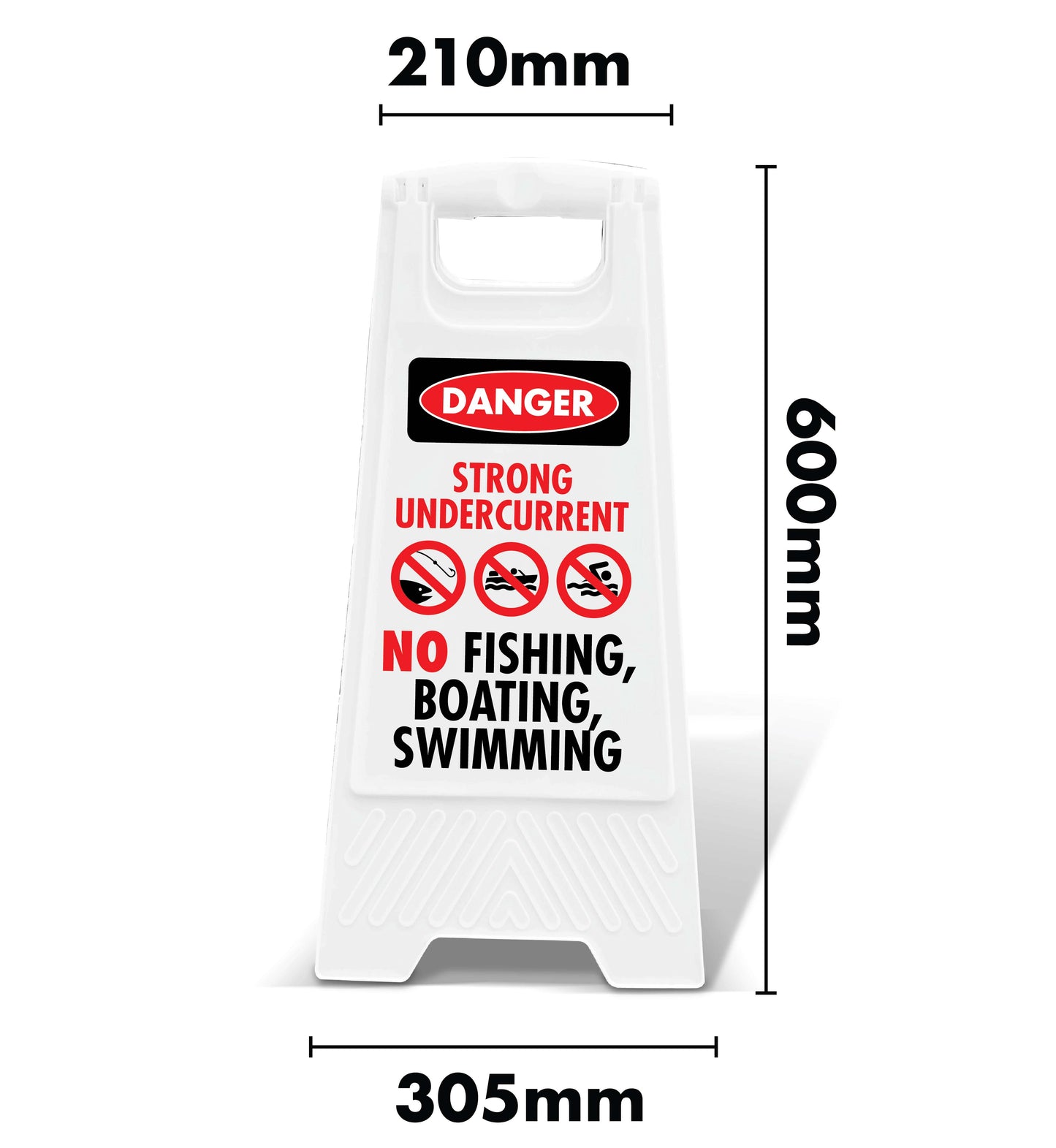 White A-Frame - Danger Strong Undercurrent No Fishing Boating Swimming