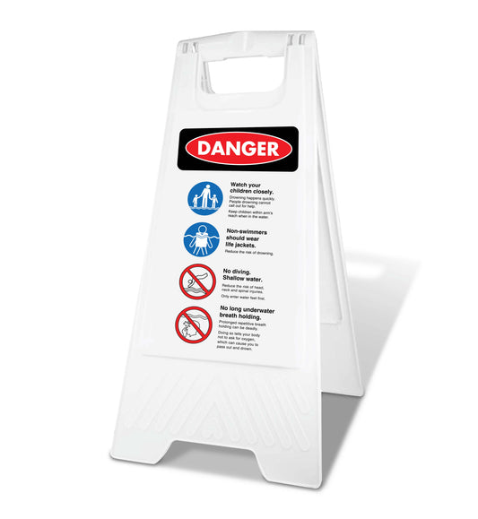 White A-Frame - Danger Swimming Rules