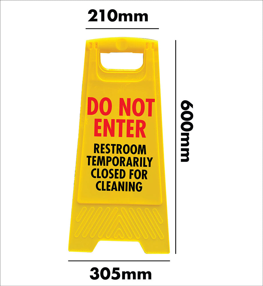 Yellow A-Frame - Do Not Enter Restroom Temporarily Closed For Cleaning