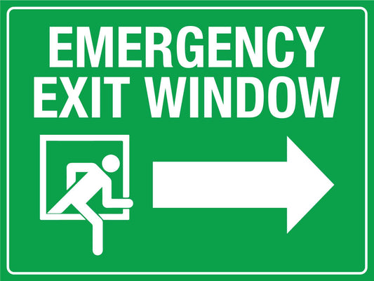 Emergency Exit Window Right Arrow Sign