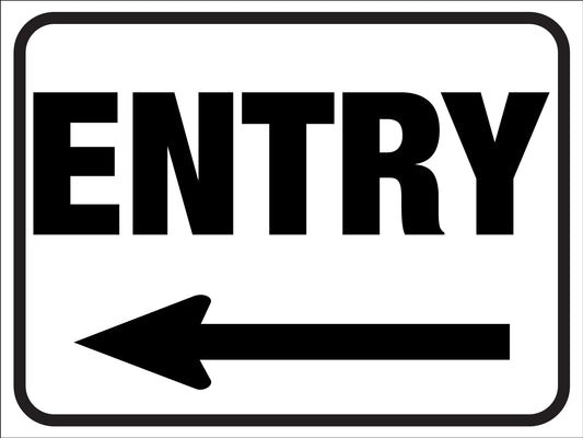 Entry Black and White (Left Arrow) Sign