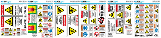 Excavator Under 11 - 24 Tonnes Machine Safety Sticker Set