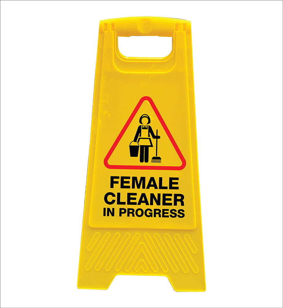 Yellow A-Frame - Female Cleaner In Progress – New Signs