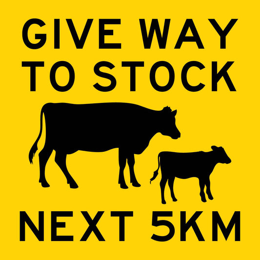 Give Way To Stock Next 5km Multi Message Traffic Sign