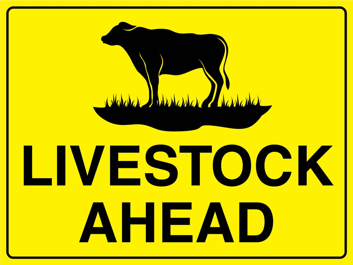 Livestock Ahead Bright Yellow Sign