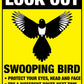 Look Out Swooping Bird Bright Yellow Sign