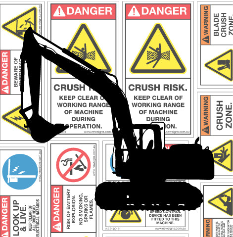 Excavator Under 11 - 24 Tonnes Machine Safety Sticker Set
