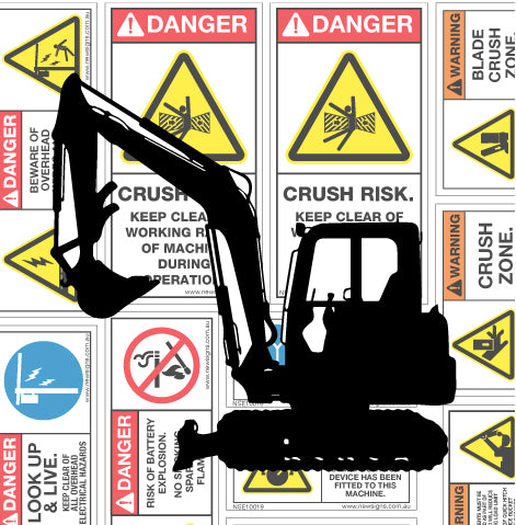 Mini Excavator Under 10 Tonnes Machine Safety Sticker Set