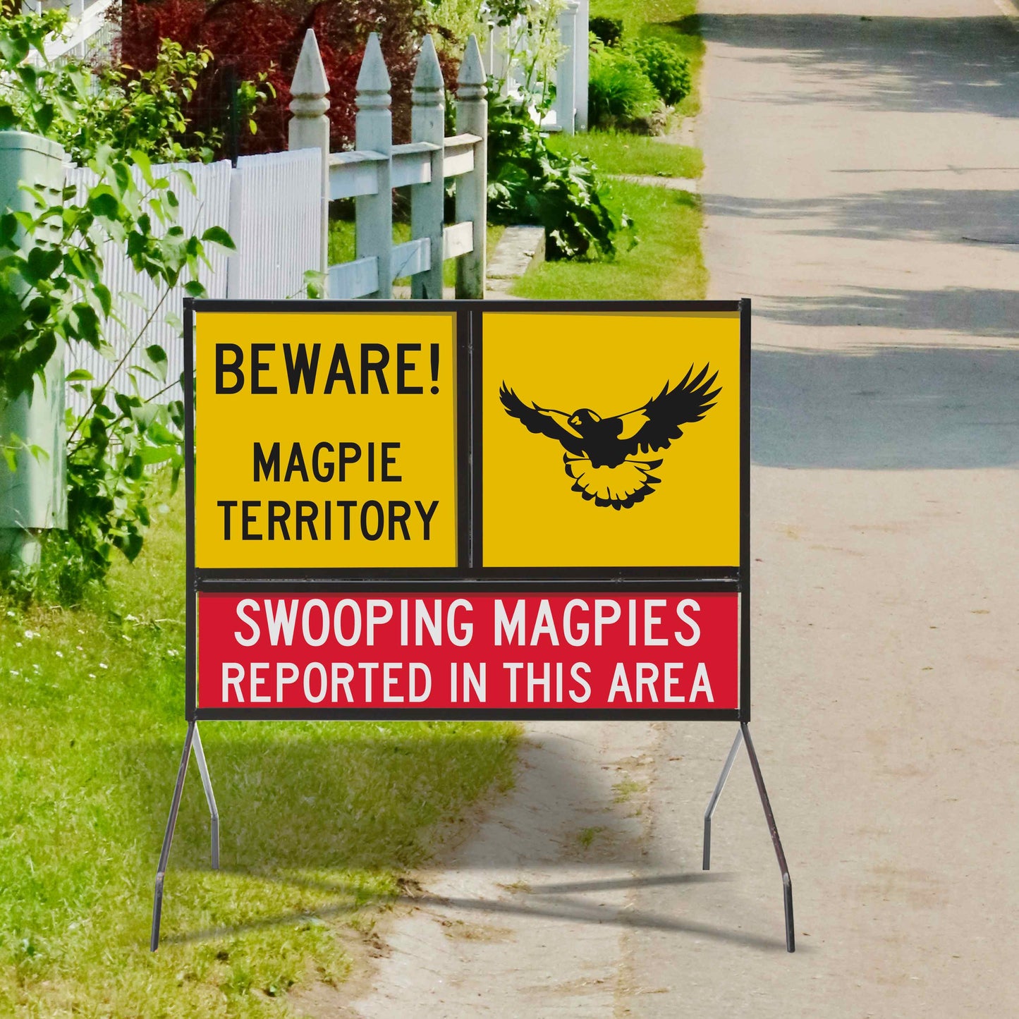 Swooping Magpies Reported In This Area Long Skinny Multi Message Traffic Sign