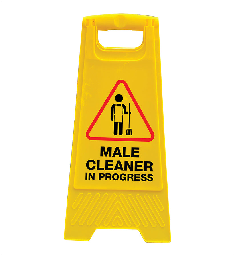 Cleaner Go Sign Yellow A-Frame - Male Cleaner In Progress – New Signs