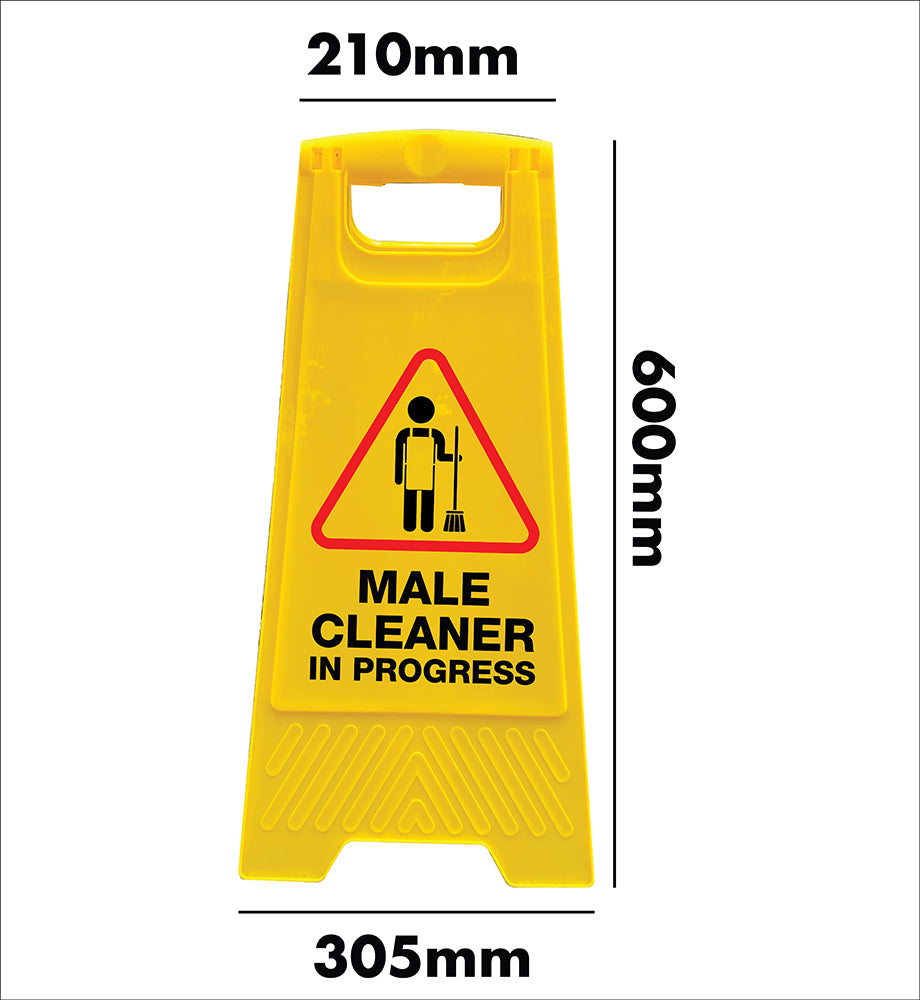 Cleaners. Sign Yellow A-Frame - Male Cleaner In Progress – New Signs