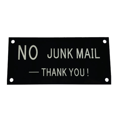 No Junk Mail Black Acrylic Sign - 140 x 65mm