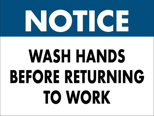 Notice Wash Hands Before Returning to Work Sign