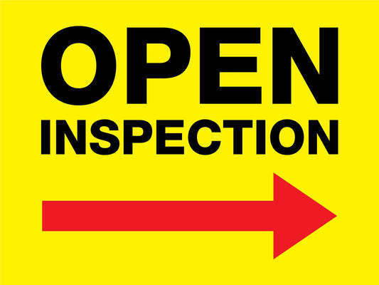 Open Inspection Right Arrow Yellow Sign