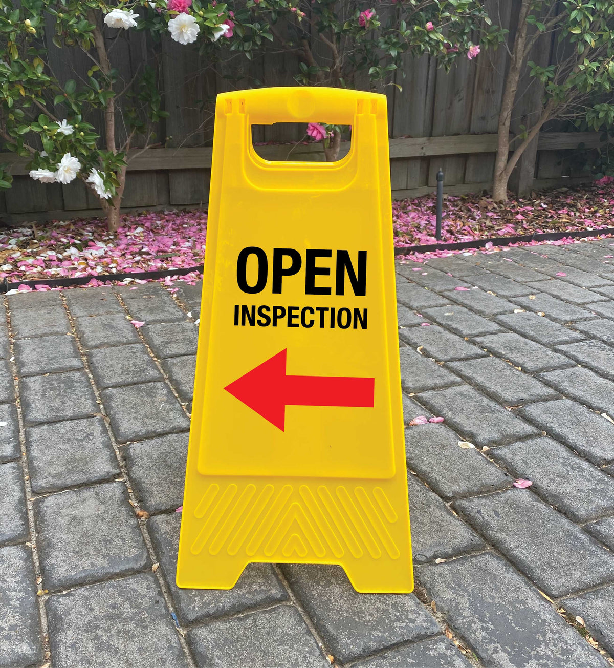 Open Inspection Sign Yellow A-Frame - Open Inspection Left Arrow – New Signs