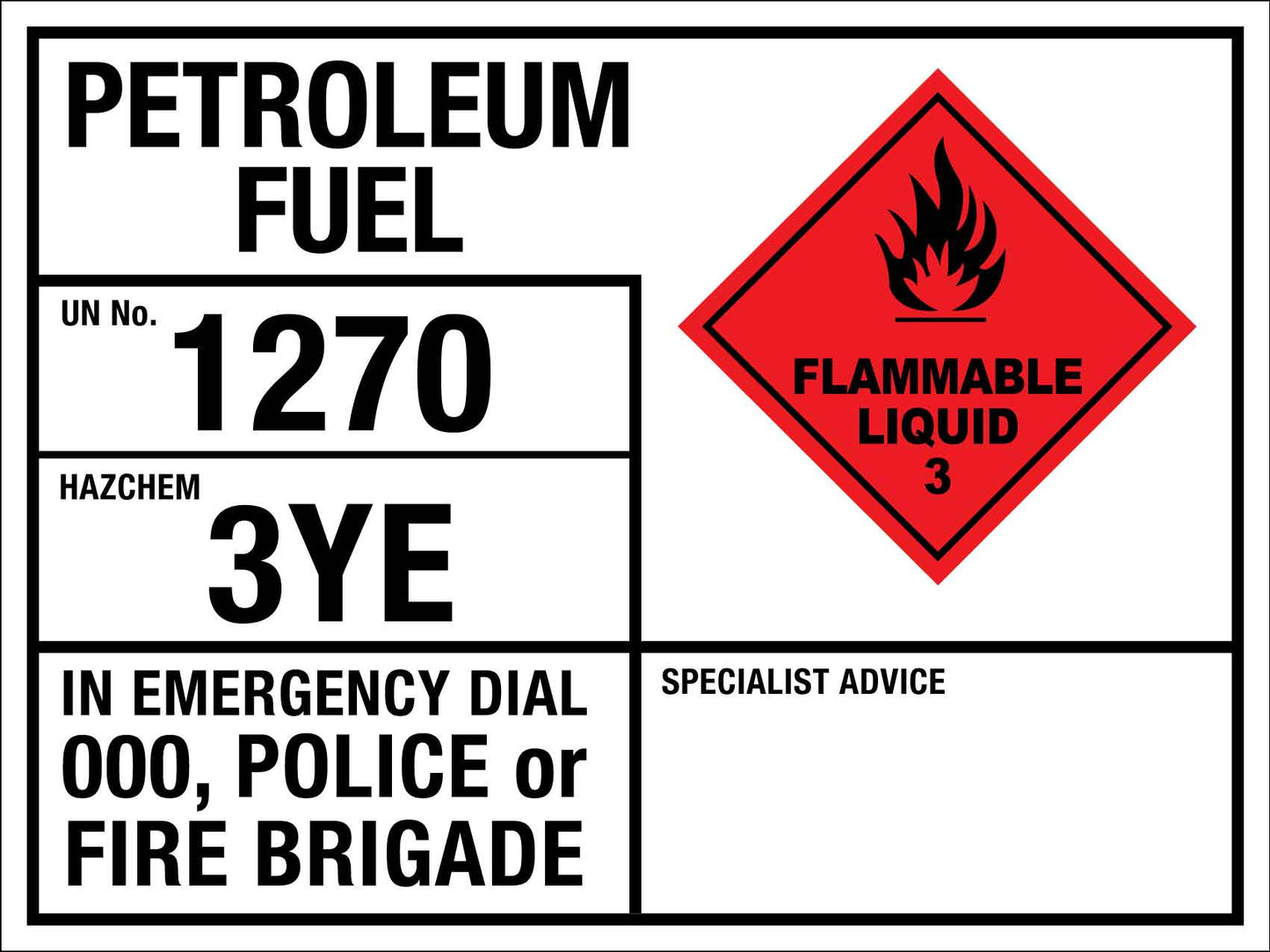 Petroleum Fuel 1270 3YE Emergency Information Sign