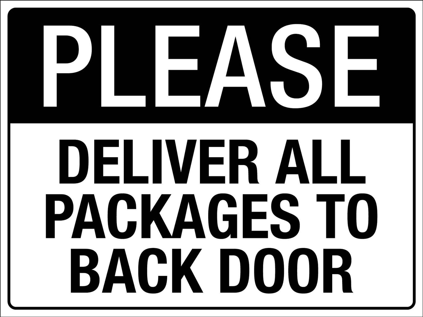 Please Deliver All Packages To Back Door Sign