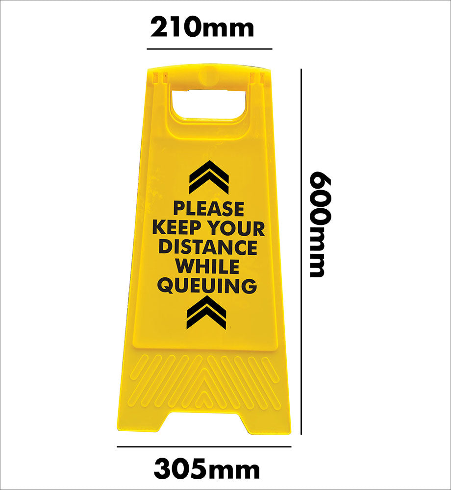 Yellow A-Frame - Please Keep Your Distance While Queuing – New Signs