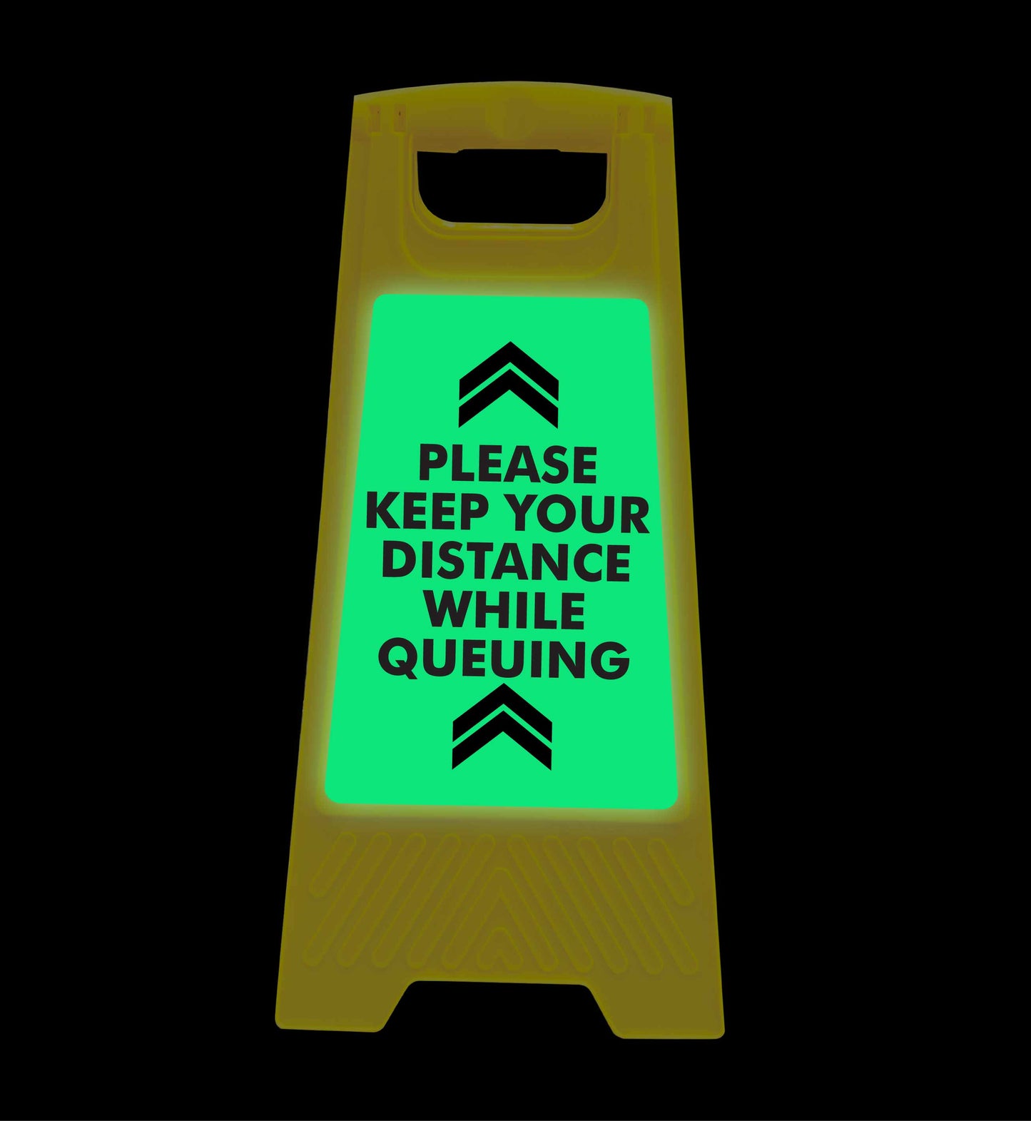 Glow In The Dark - Yellow A-Frame - Please Keep Your Distance While Queuing