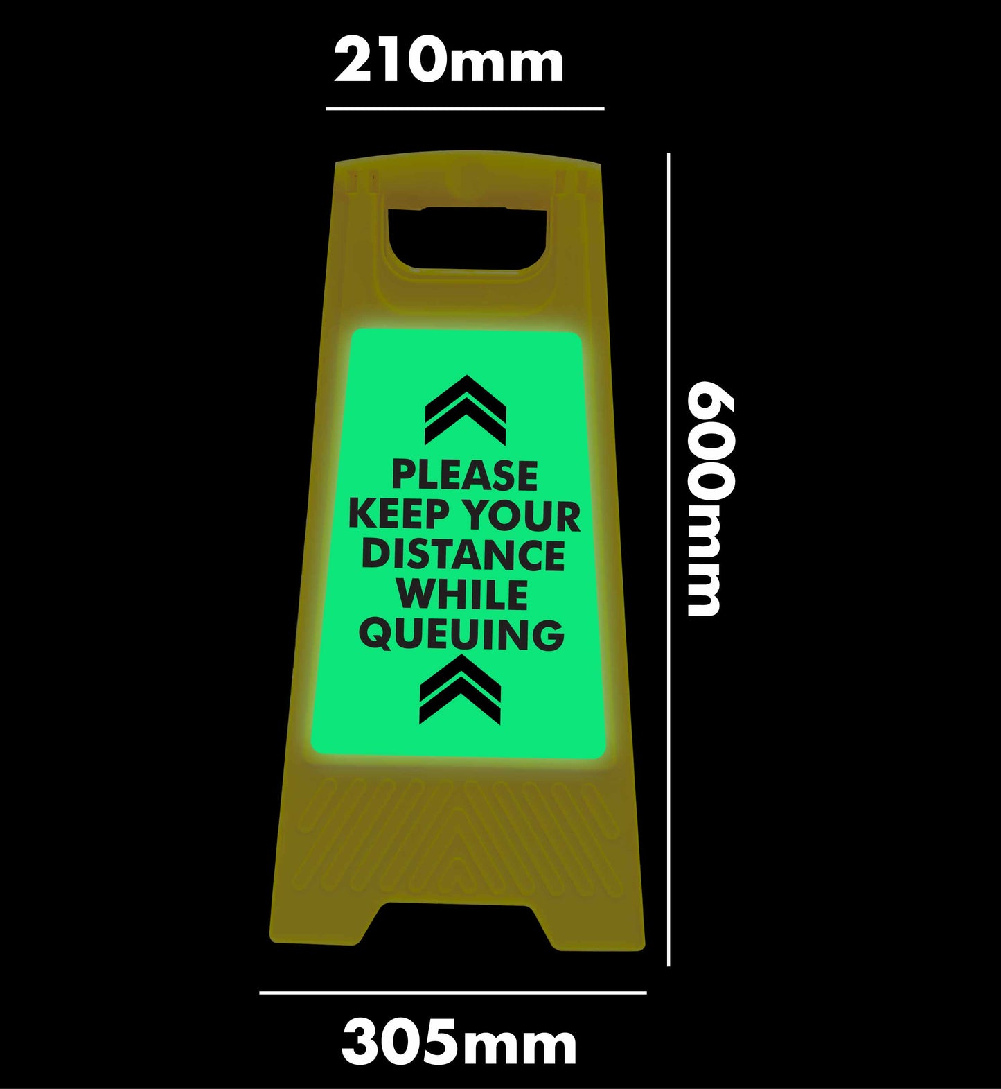 Glow In The Dark - Yellow A-Frame - Please Keep Your Distance While Queuing