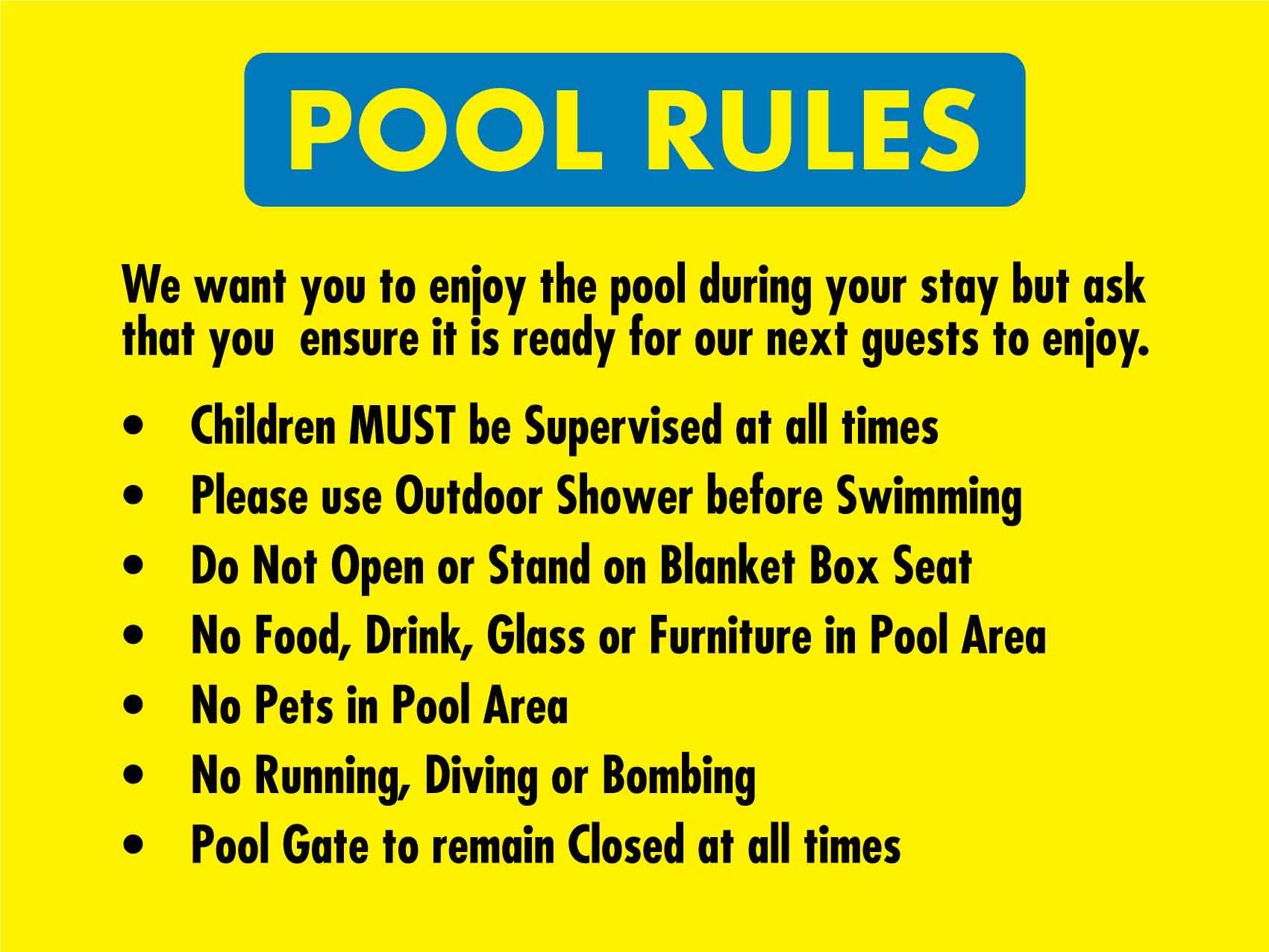 Pool Rules 4 Landscape Sign – New Signs