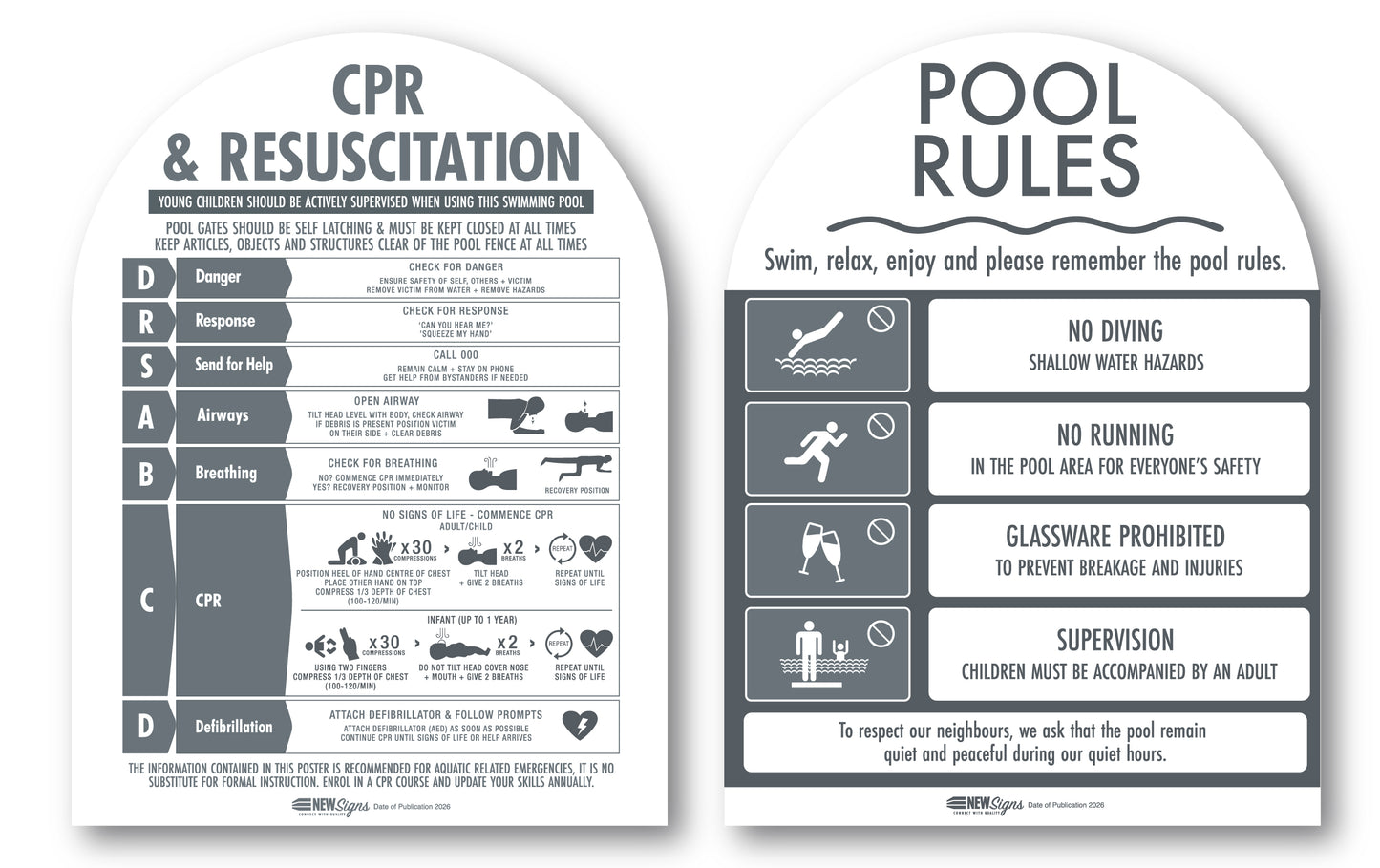CPR Sign & Pool Rules Sign Pack Arch Charcoal