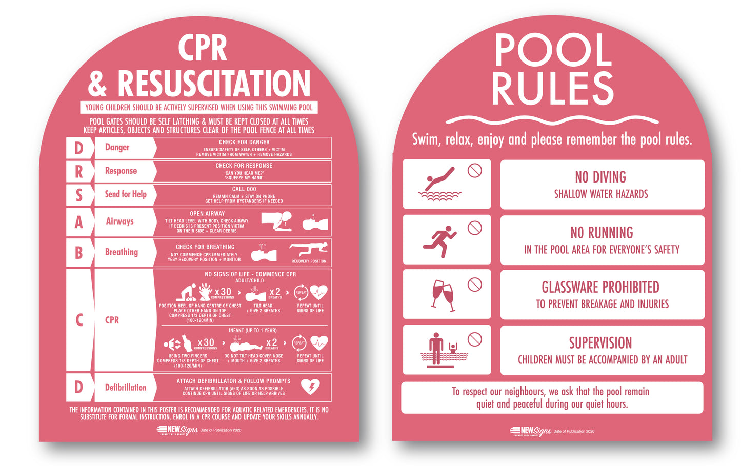 CPR Sign & Pool Rules Sign Pack Arch Rose Background