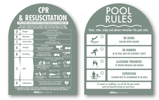 CPR Sign & Pool Rules Sign Pack Arch Sage Background