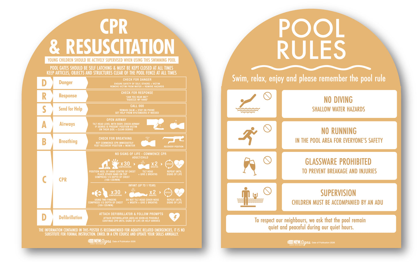 CPR Sign & Pool Rules Sign Pack Arch Sand Background