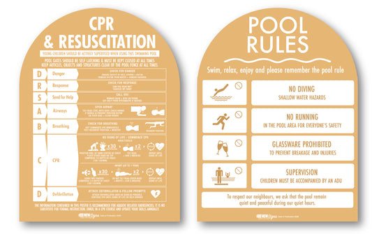 CPR Sign & Pool Rules Sign Pack Arch Sand Background