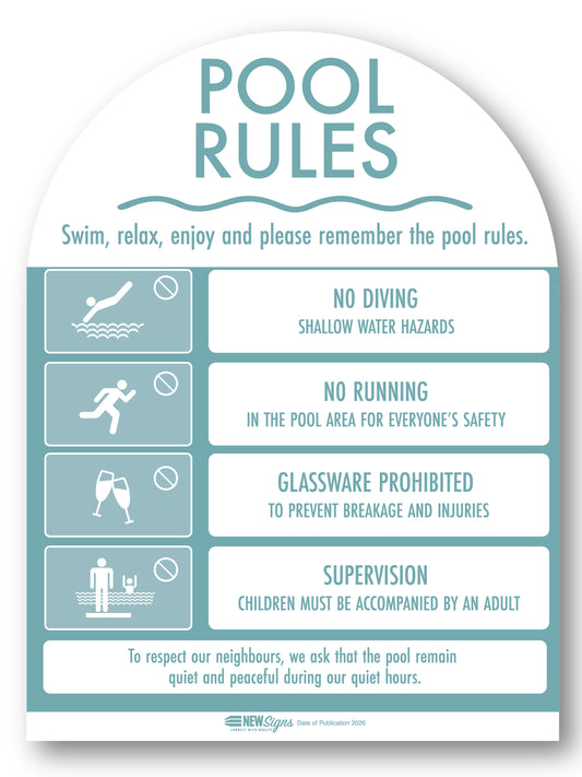 Pool Rules Sign Arch Aqua