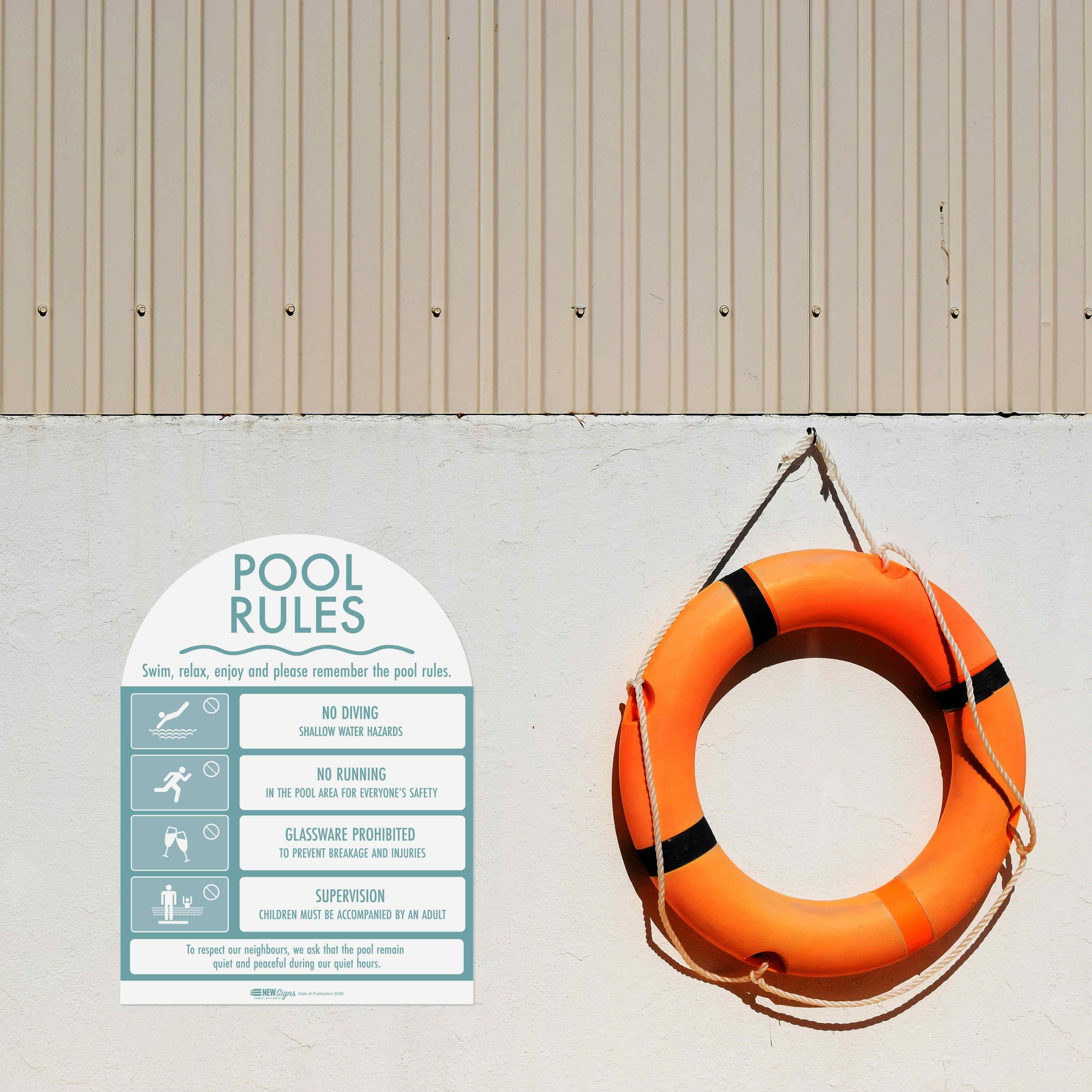Pool Rules Sign Arch Aqua – New Signs
