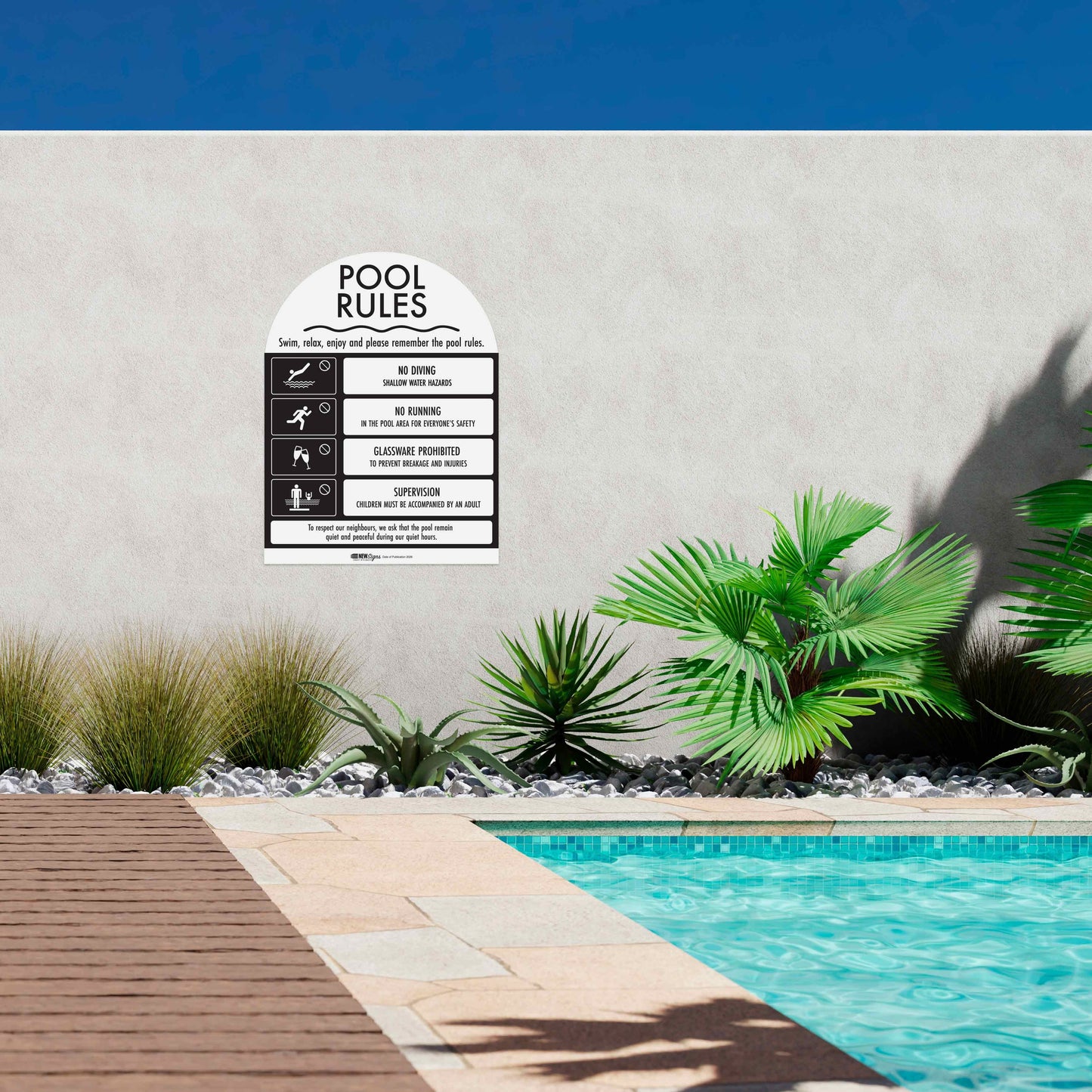 Pool Rules Sign Arch Black