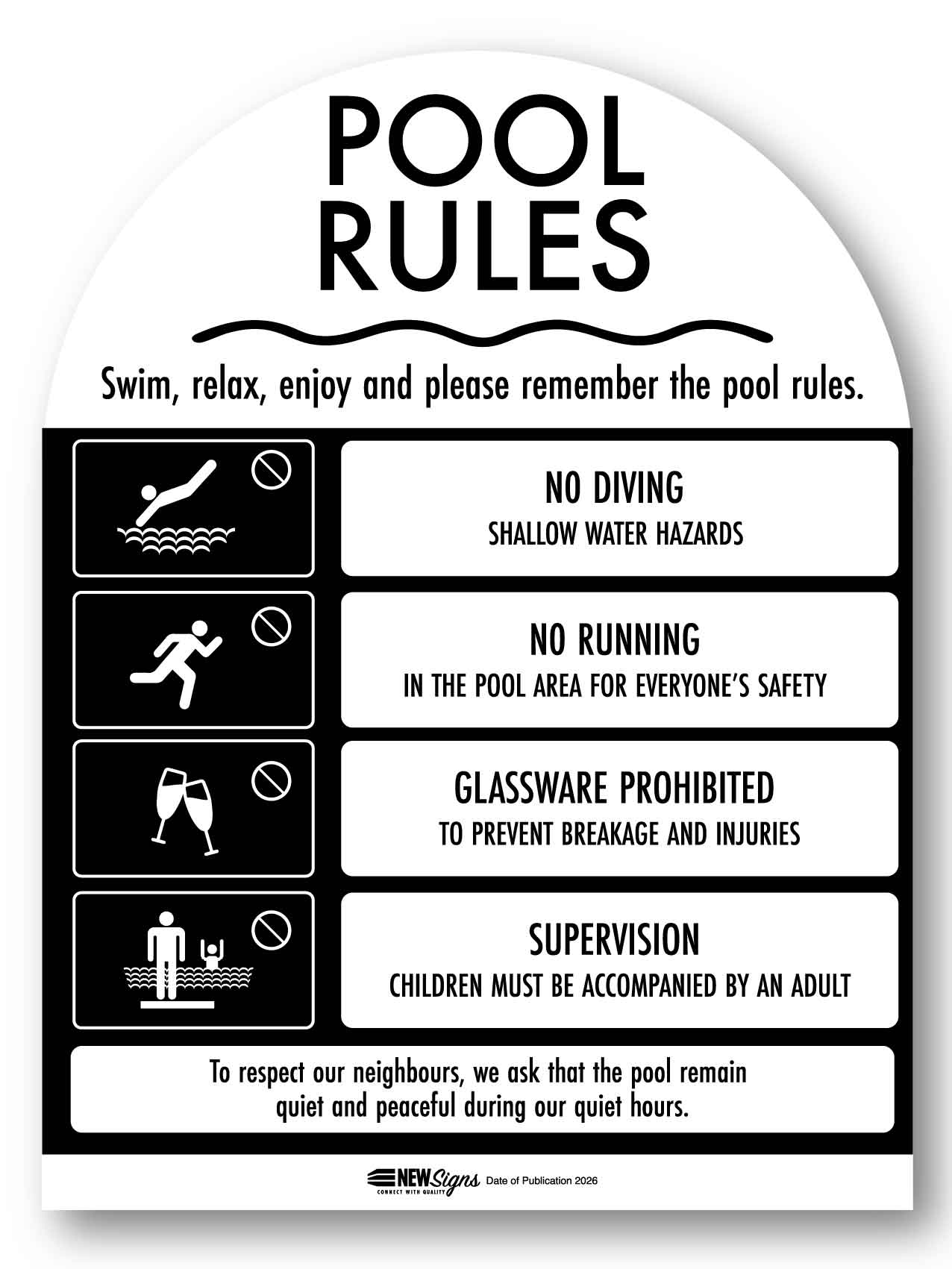 Pool Rules Sign Arch Black