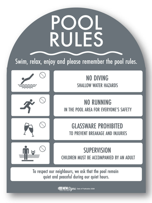 Pool Rules Sign Arch Charcoal Background