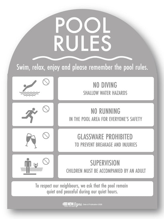 Pool Rules Sign Arch Grey Background