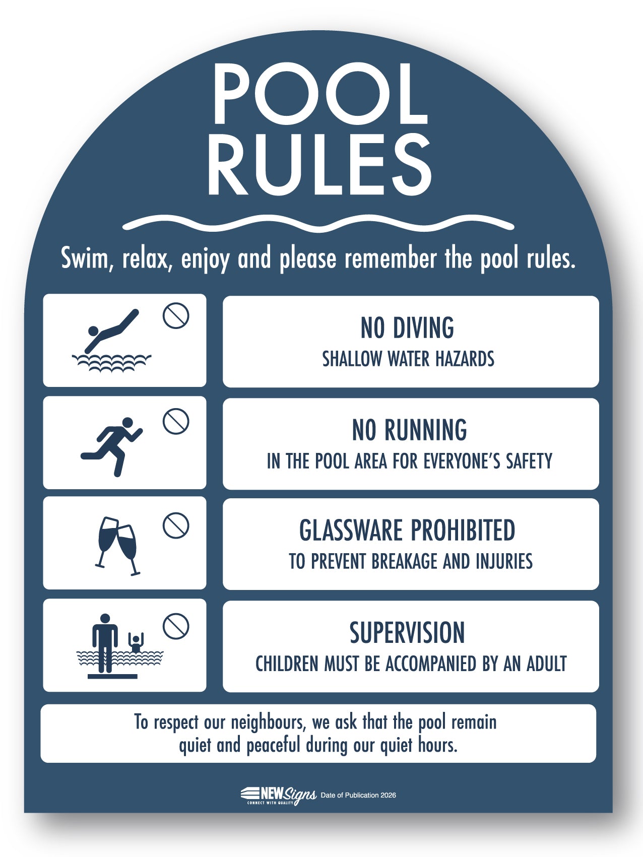 Pool Rules Sign Arch Navy Background