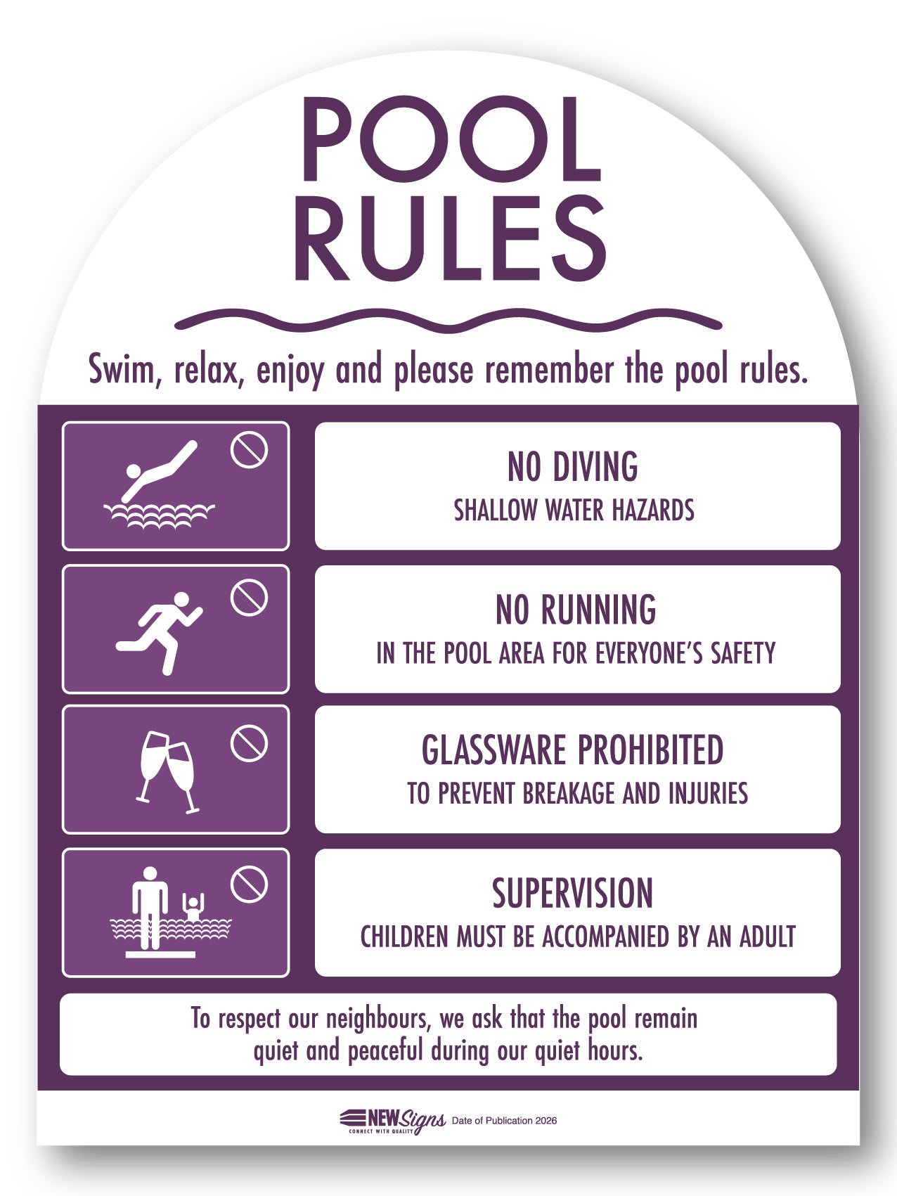 Pool Rules Sign Arch Plum