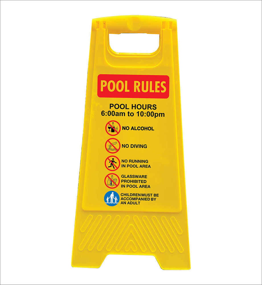 Yellow AFrame Pool Rules 1 Pool Hours 6am10pm New Signs
