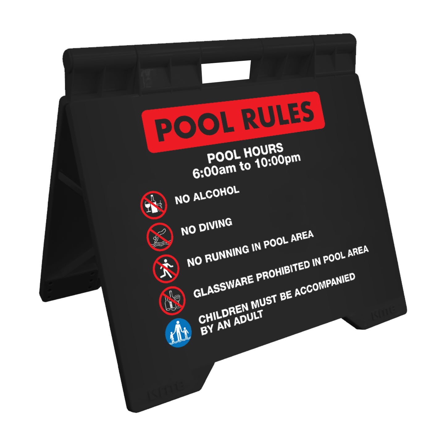 Pool Rules 1 Pool Hours 6am-10pm - Evarite A-Frame Sign