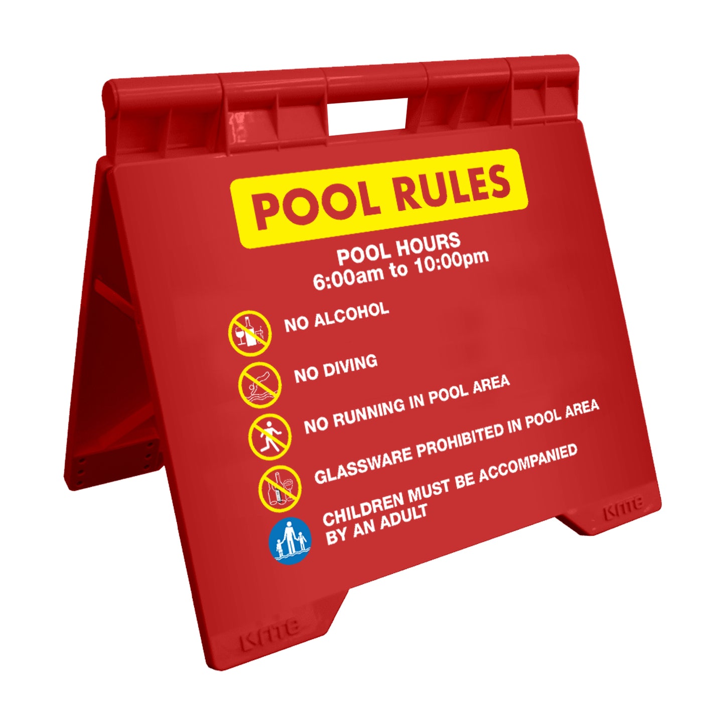 Pool Rules 1 Pool Hours 6am-10pm - Evarite A-Frame Sign