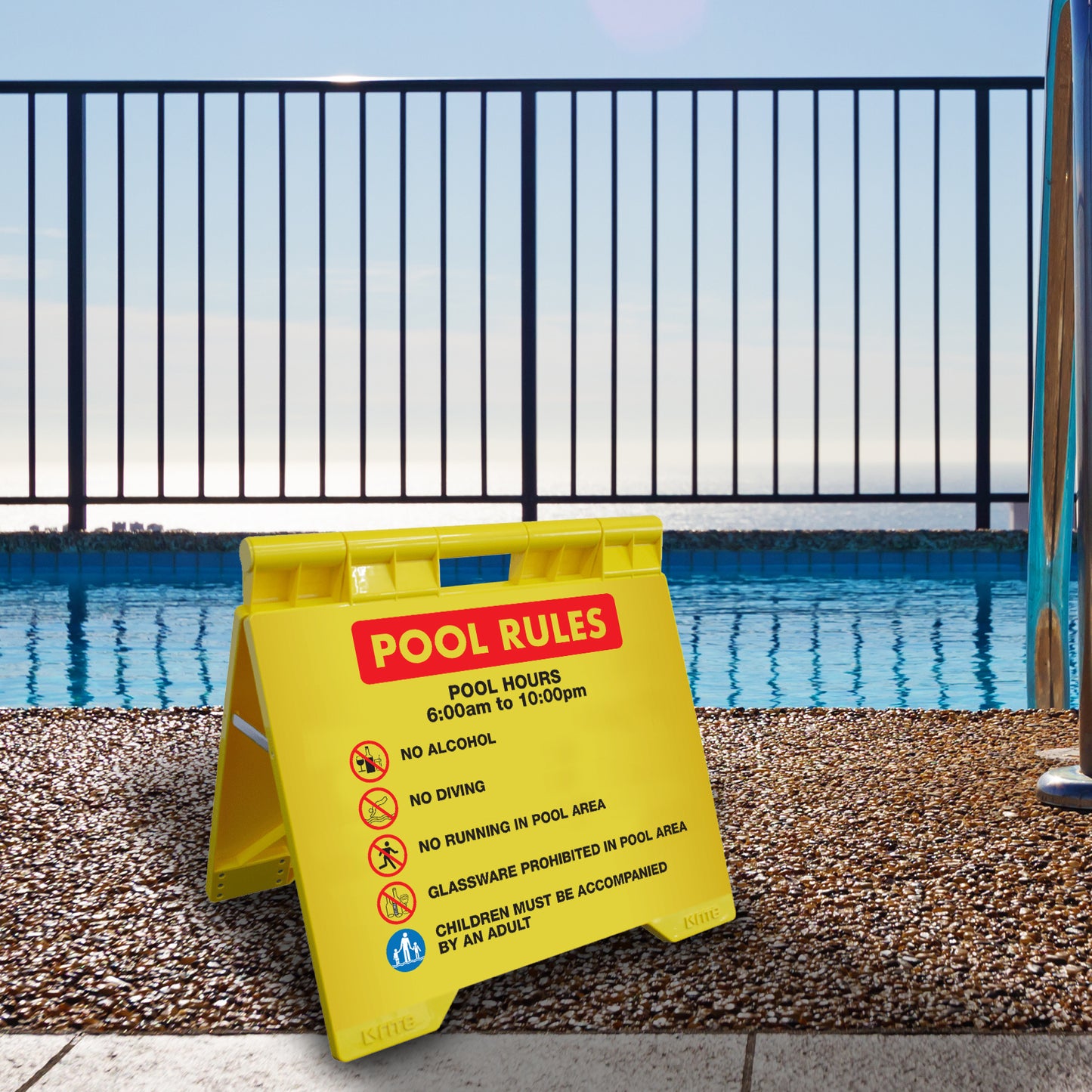 Pool Rules 1 Pool Hours 6am-10pm - Evarite A-Frame Sign