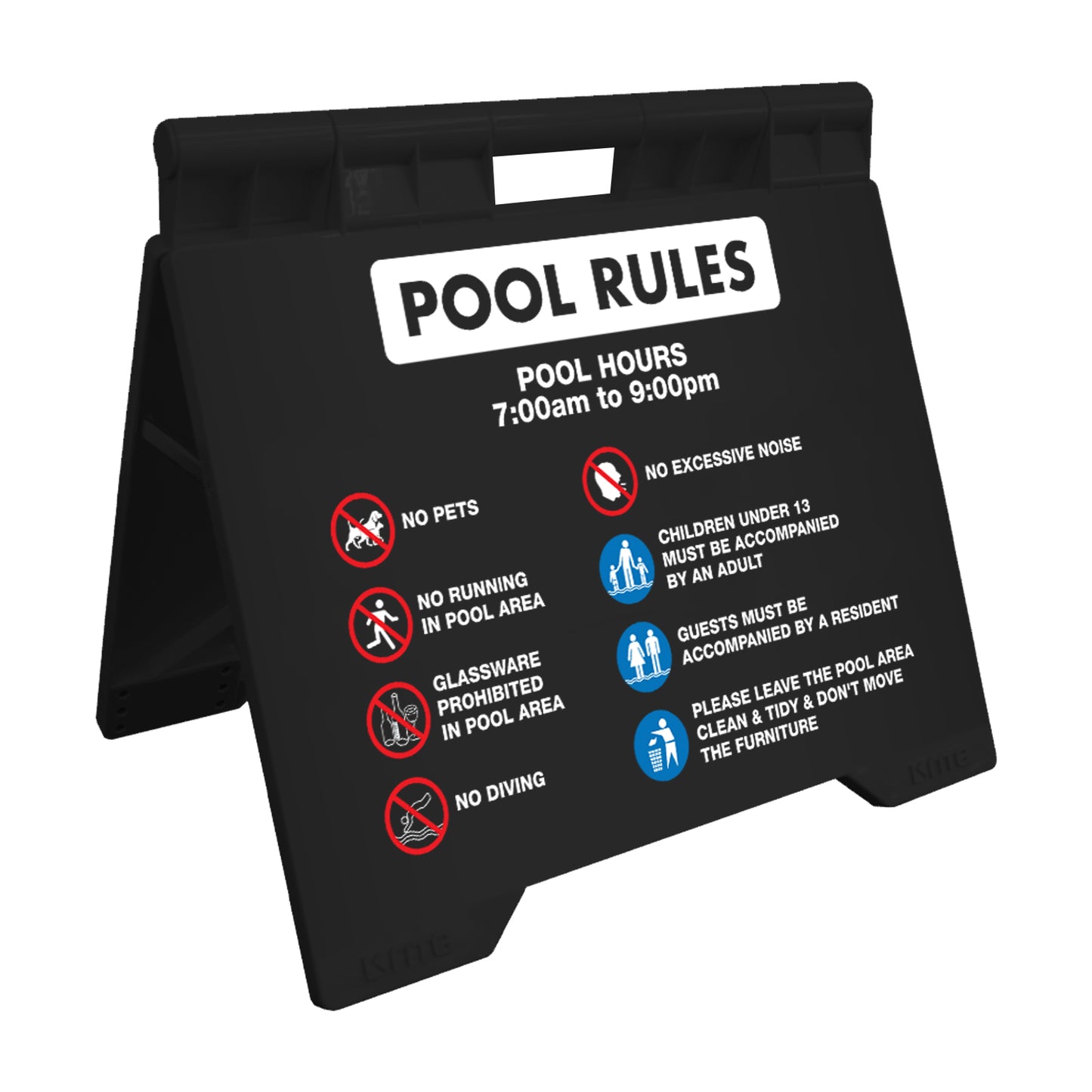 Pool Rules 1 Pool Hours 7am-9pm - Evarite A-Frame Sign
